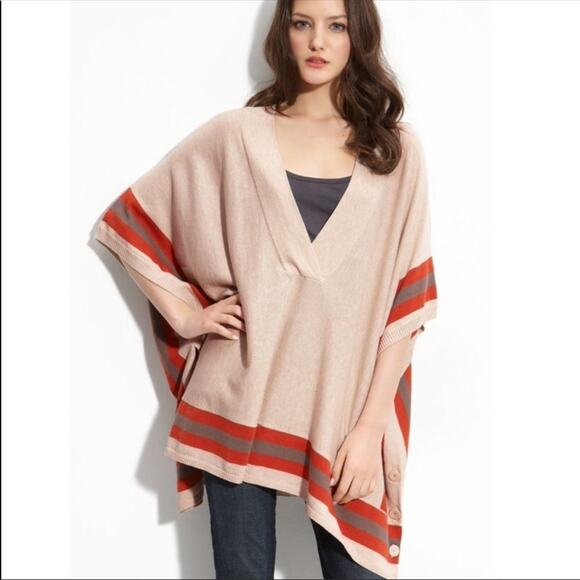 Hinge tan red stripe button oversized vest tunic boho lagenlook sweater XS - Picture 3 of 9